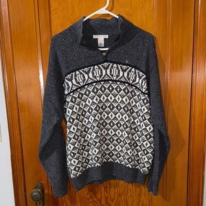 Geoffrey Beene Black and White Zip-Up Sweater sz large